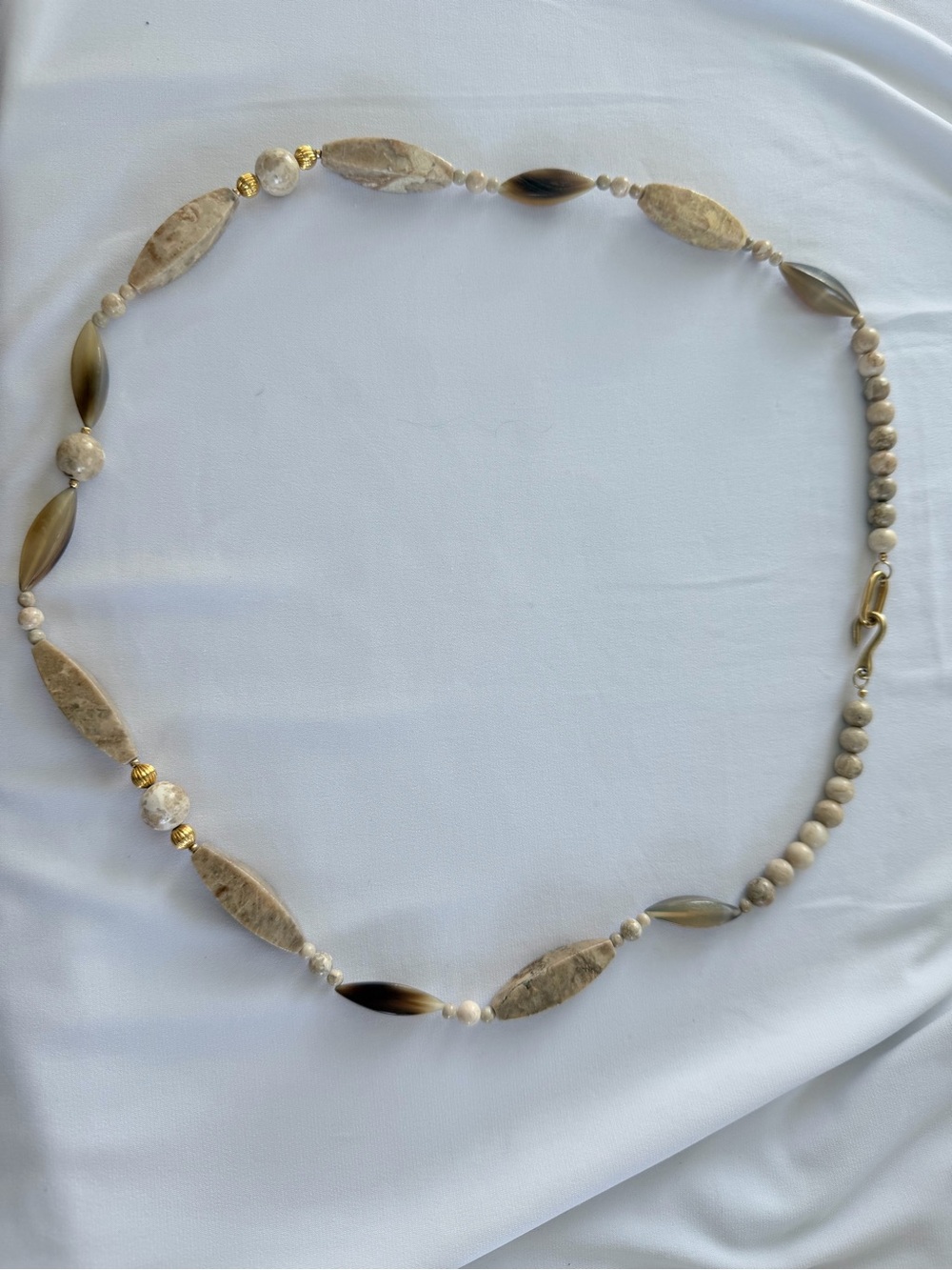 Neutral Stone and Bead Necklace - Natural Beige and Gold Accents